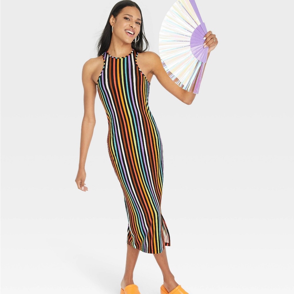 Rainbow Stripe Midi Dress